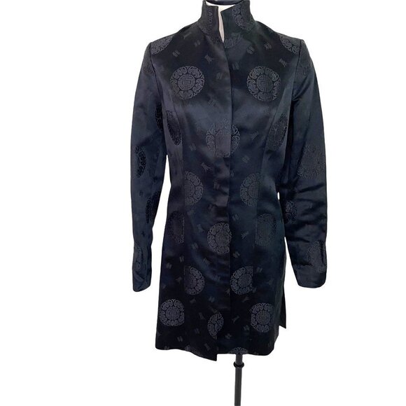 Tei Mei Shanghai Jacket Womens Vintage Asian Motif Embossed Covered Button Black - Picture 1 of 16
